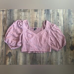 Express Pink Crop Top with Puff Sleeves